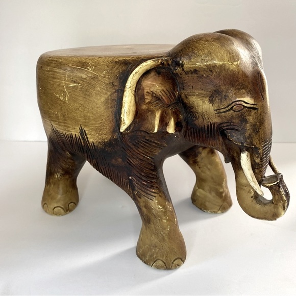 Other - Vintage Wood and Resin Elephant Plant Stand Stool Home Decor